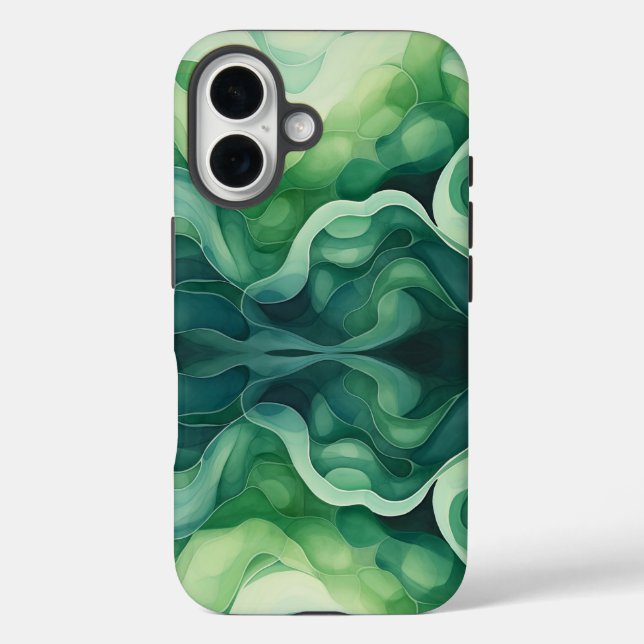 Abstract Green Waves Apple iPhone 16 Tough Case (Back)
