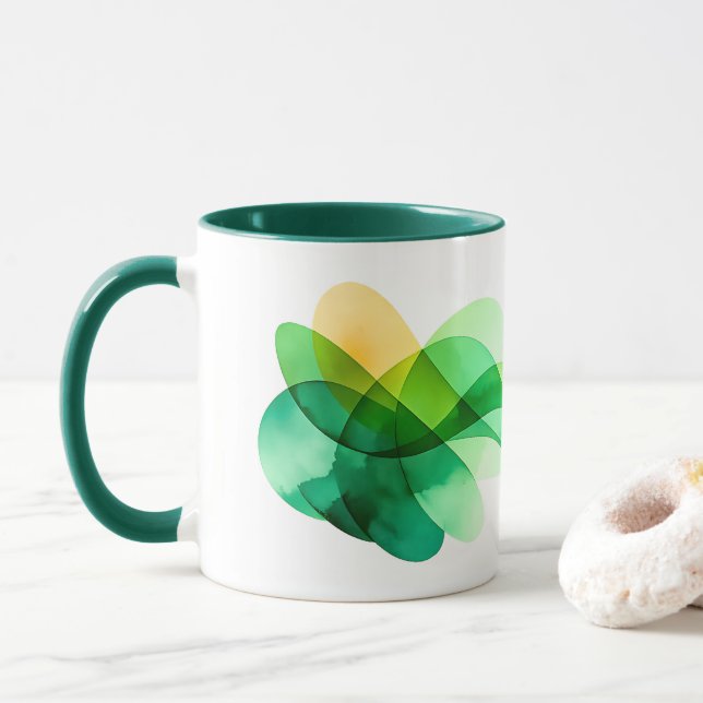 Abstract Green Waves St. Patrick's Day Coffee Mug (With Donut)
