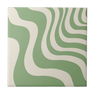 Abstract Green Wavy Stripe Modern Accent Spring Tile
