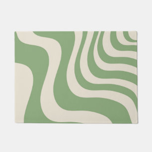 Abstract Green Wavy Stripe Modern Spring Summer Doormat