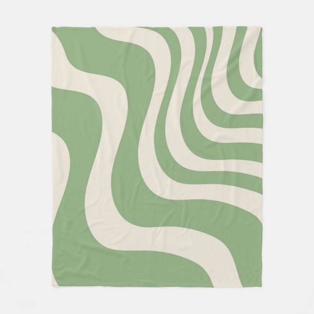 Abstract Green Wavy Stripe Modern Spring Summer  Fleece Blanket (Front)