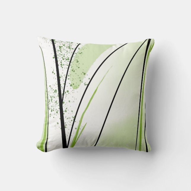 Abstract Green White Black Line Throw Pillow (Front)