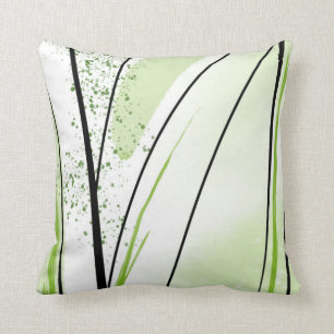Abstract Green White Black Line Throw Pillow
