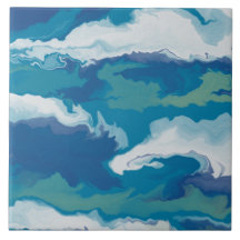Abstract Green White Blue Ocean Wave Faux Marble 
