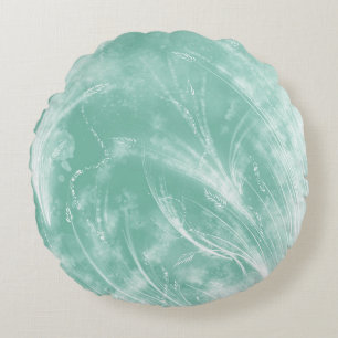 Abstract Green White Dandelions and fireflies Round Pillow