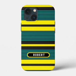 Abstract green yelloe retro stripes iPhone 13 mini case