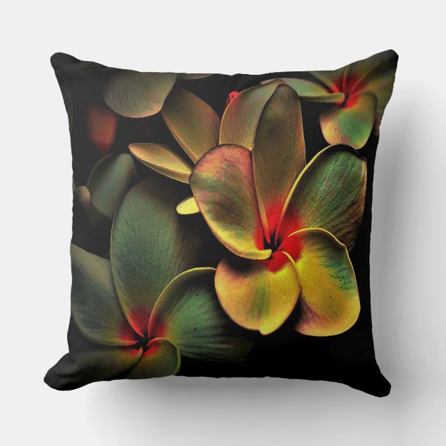 Abstract Green Yellow Red Fractal Art Flower Throw Pillow (Front)
