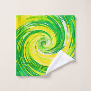 Abstract Green Yellow Spiral Art Bath Towel Set