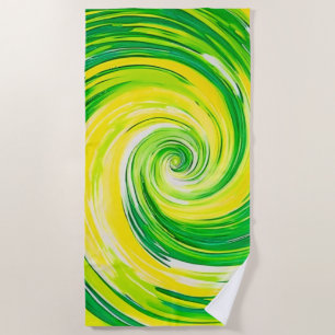 Abstract Green Yellow Spiral Art Beach Towel