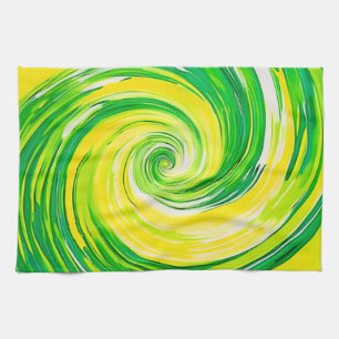 Abstract Green Yellow Spiral Art Kitchen Towel