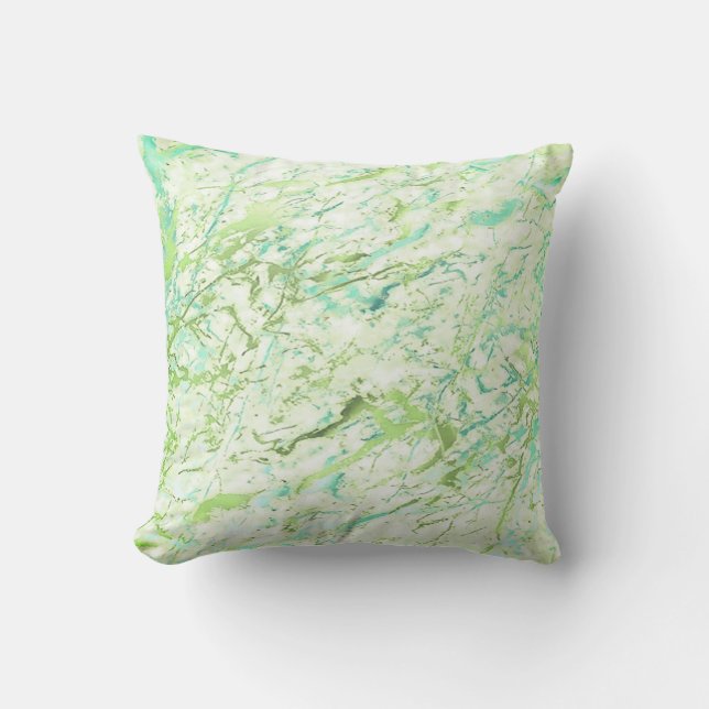Abstract Greenery Vivid Mint Blue Marble Luxury Throw Pillow (Front)