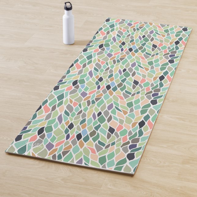 Abstract Greens Pattern Yoga Exercise Floor Mat (In Situ)