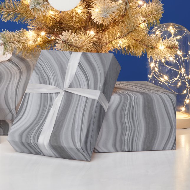 Abstract Grey Agate Marble Swirl Wrapping Paper (Holidays)