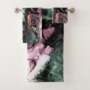 Abstract grey and pink marble tie dye pattern bath towel set