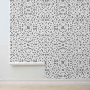 Abstract Grey and White Floral Wallpaper