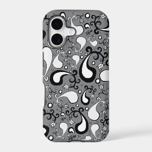 Abstract grey and white Tulip Paisley pattern