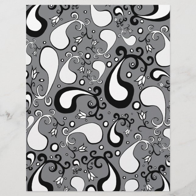 Abstract grey and white Tulip Paisley pattern (Front)