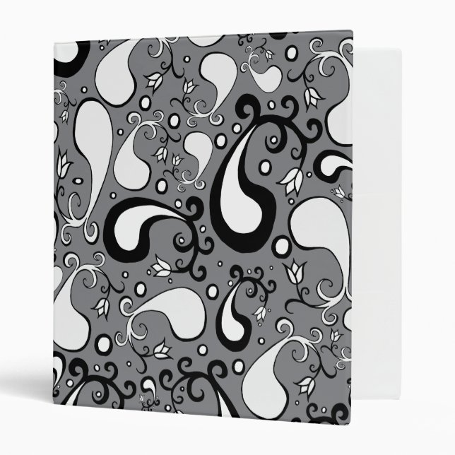 Abstract grey and white Tulip Paisley pattern Binder (Front/Inside)