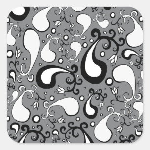 Abstract grey and white Tulip Paisley pattern Square Sticker