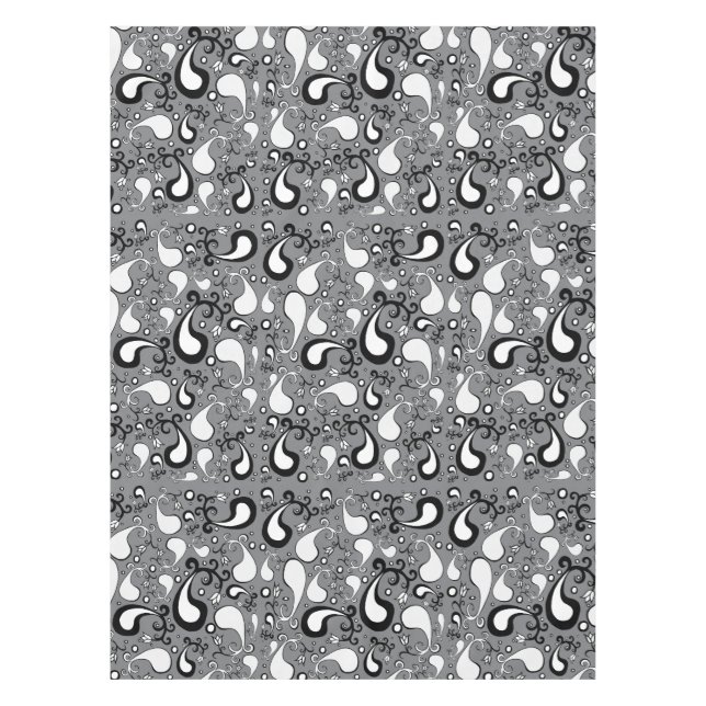 Abstract grey and white Tulip Paisley pattern Tablecloth (Front)