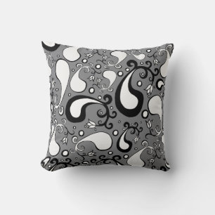 Abstract grey and white Tulip Paisley pattern Throw Pillow