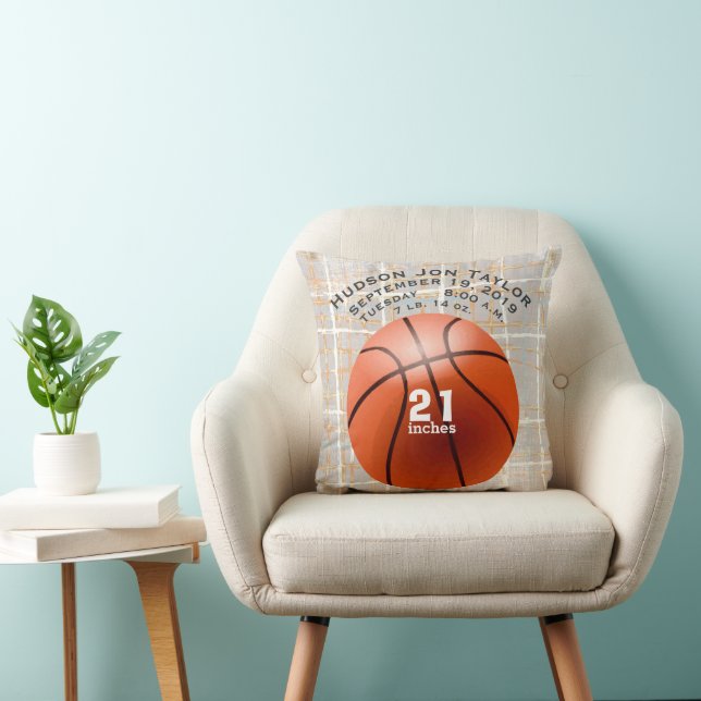 Abstract Grey Basketball Boys Birth Record Throw Pillow (Chair)