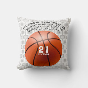 Abstract Grey Basketball Boys Birth Record Throw Pillow