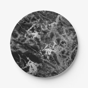 Abstract Grey Black Silver  Marble Glam Vip Paper Plate