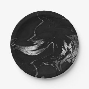 Abstract Grey Black Silver Marble Party Vip Paper Plate