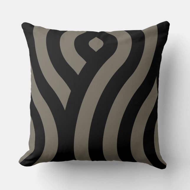 Abstract Grey Black Wave Stripes Pattern Throw Pillow (Front)