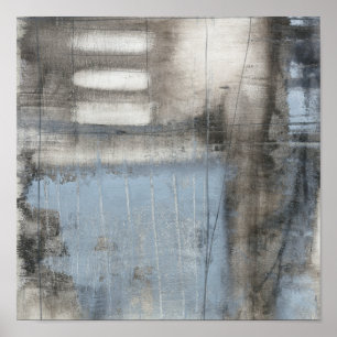 Abstract Grey & Blue Painting Poster