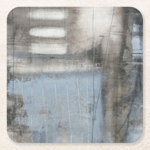 Abstract Grey & Blue Painting Square Paper Coaster