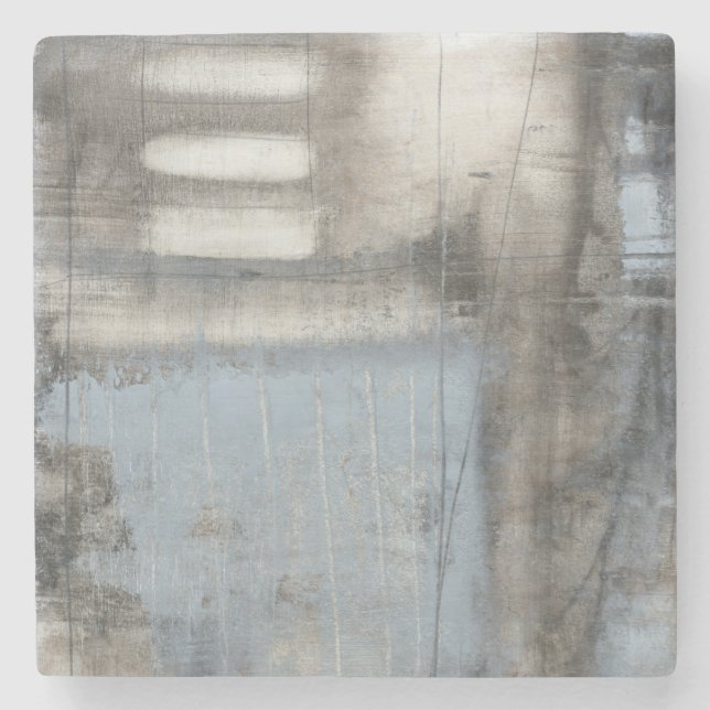 Abstract Grey & Blue Painting Stone Coaster (Front)