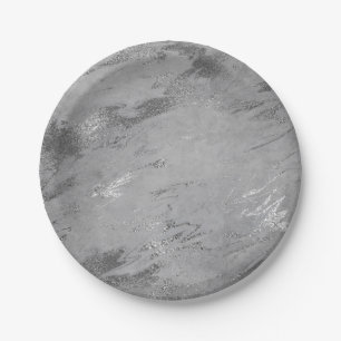 Abstract Grey Graphite Silver Marble Party Vip Paper Plate