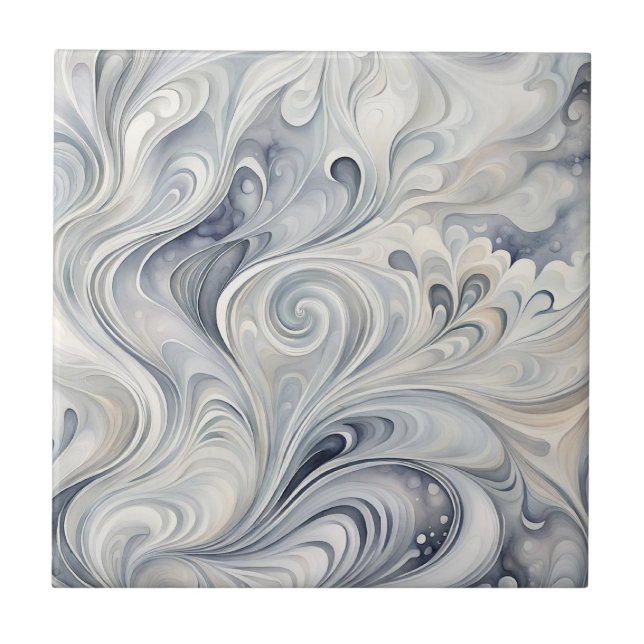 Abstract Grey Leaves 2 Ceramic Tile (Front)