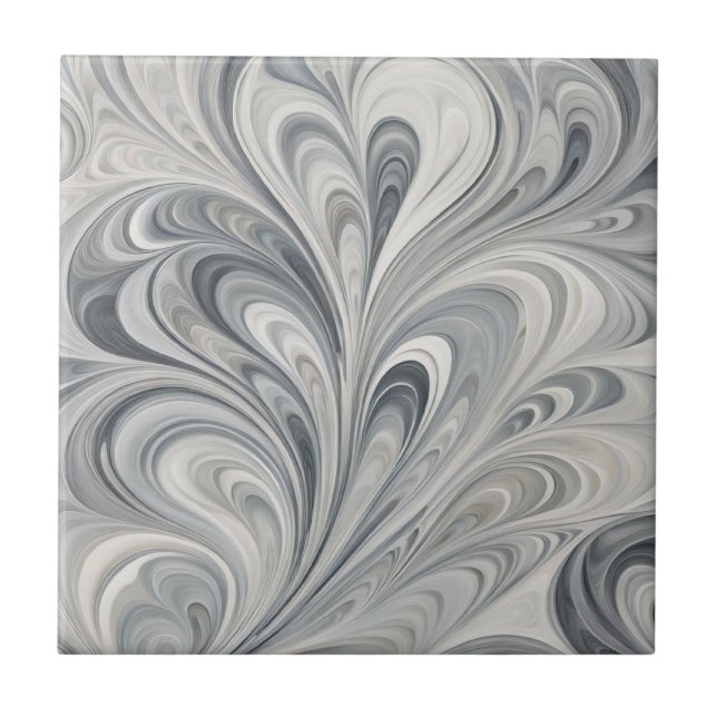 Abstract Grey Leaves Ceramic Tile (Front)