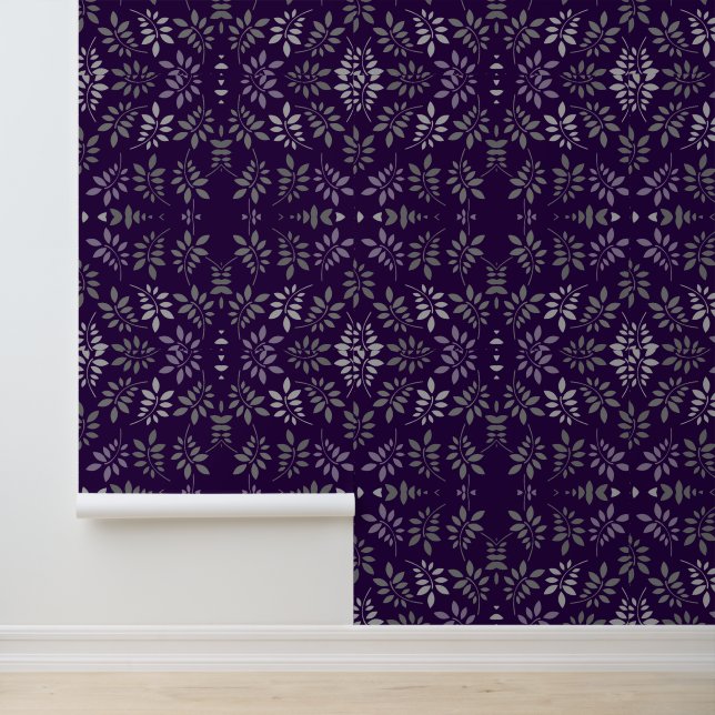 Abstract Grey Leaves on Purple  Wallpaper (Application)