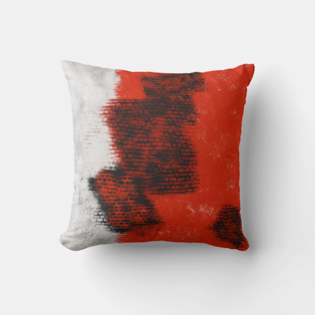 Abstract grey, red and black pillow (Front)