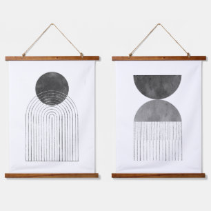 Abstract grey shapes hanging tapestry
