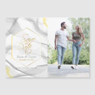 Abstract Grey Yellow Wedding Save the Date Magnetic Invitation