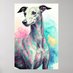 Abstract Greyhound Draw with Vibrant Colours Custo Poster