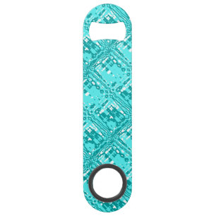 Abstract Grid Turquoise Blue Bottle Opener Bar Key
