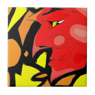 Abstract Grinning Devil Art Tile