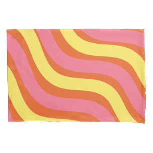 Abstract Groovy Orange Yellow Pink Wavy Stripe  Pillowcase