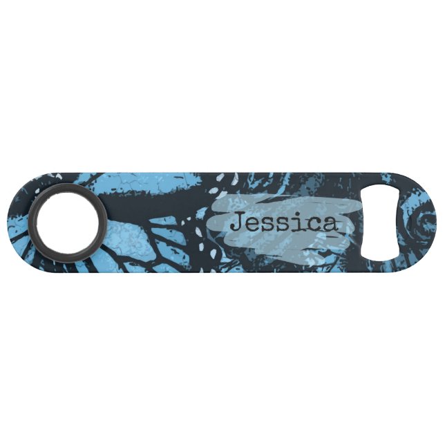 Abstract Grunge Blue Butterfly Art Personalised Bar Key (Front (Horizontal))