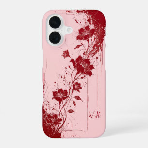 Abstract Grunge Flowers Red Pink Monogram iPhone 16 Case