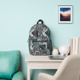 Abstract grunge grey, turquoise printed backpack