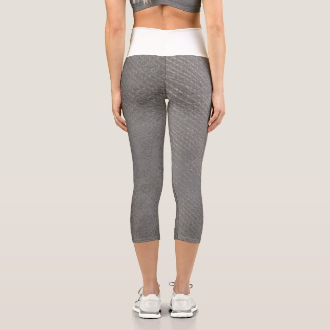 Abstract grunge leather texture capri leggings (Back)