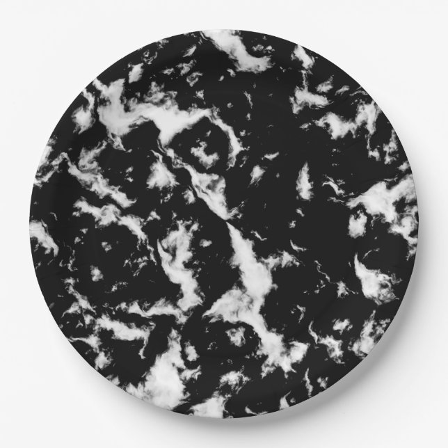 Abstract Grunge Marble - Black and White Paper Plate (Front)