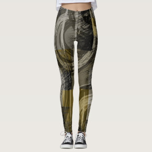 Abstract grunge, monochrome brown leggings